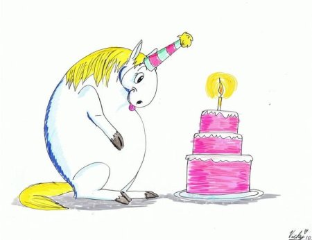 Открытка с единорогом с днем рождения
