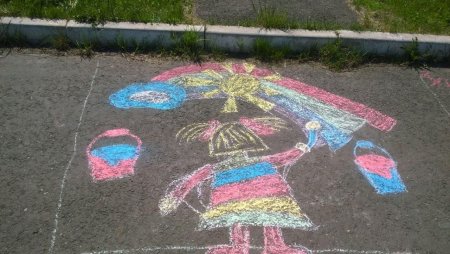 Рисунки на асфальте ко Дню защиты детей в детском саду