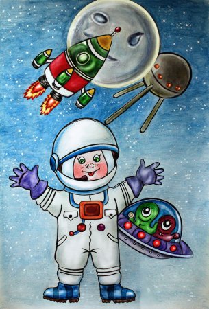 Детские рисунки ко Дню космонавтики