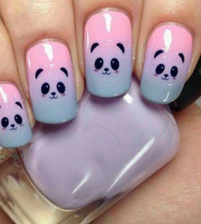 Маникюр с пандой на короткие ногти