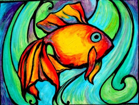 Рыбы масляной пастелью