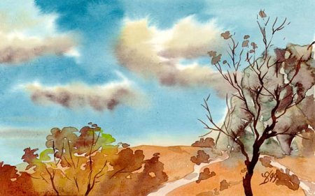 Осеннее небо акварелью