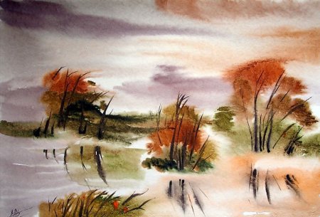 Пейзаж в технике сухая кисть