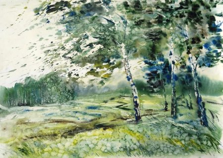 Береза акварелью