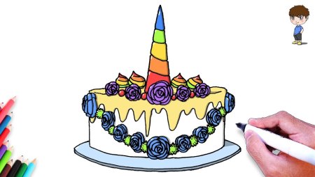 Праздничный торт цветными карандашами