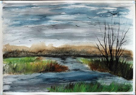 Пасмурный день акварель