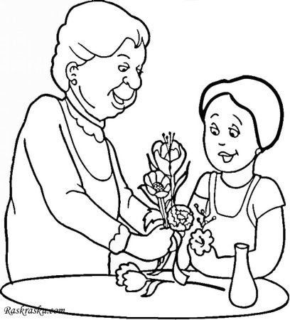 Раскраска бабушка и внуки
