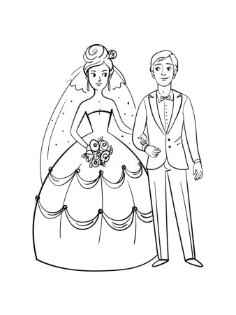 Раскраска жених и невеста свадьба