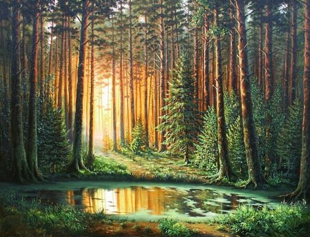Утро в лесу живопись