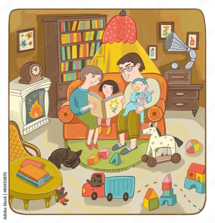 Семья в комнате мультяшно