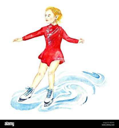 Девочка на коньках акварель