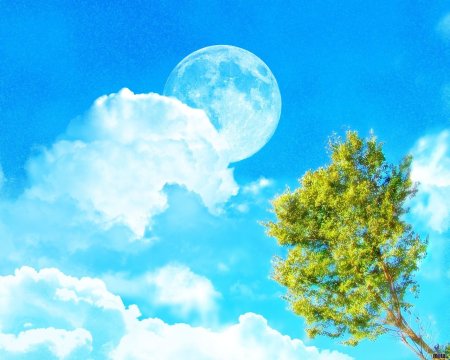 Голубое небо с облаками и солнцем