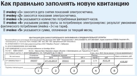 Как заполнить квитанцию за электроэнергию нового образца