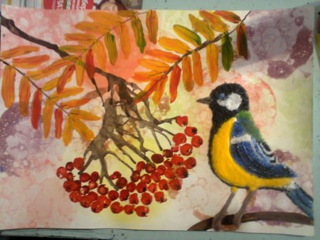 Синичка нетрадиционное рисование