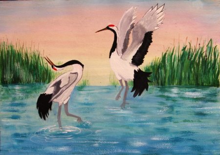 Журавль рисунок детский
