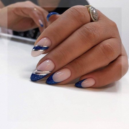 Синий френч миндаль 2022