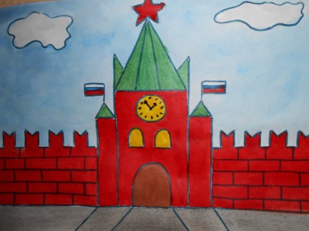 Спасская башня Кремля рисование старшая группа