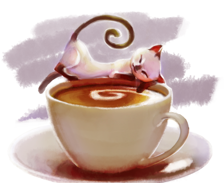 Кот с чашкой кофе