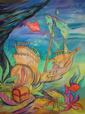 Затонувший корабль гуашью