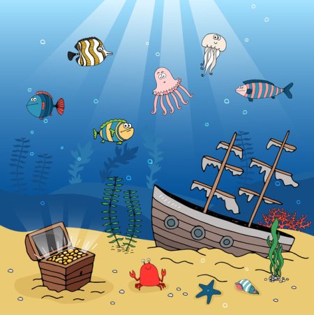 Затонувший корабль с рыбками