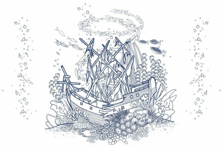 Раскраска затонувший корабль
