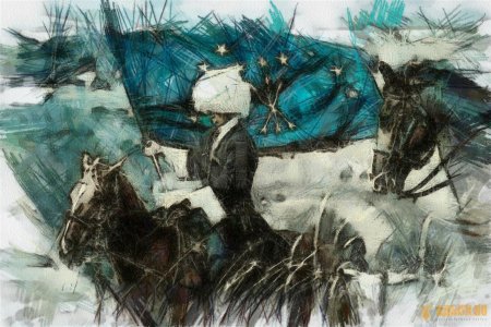 Черкес на лошади с флагом