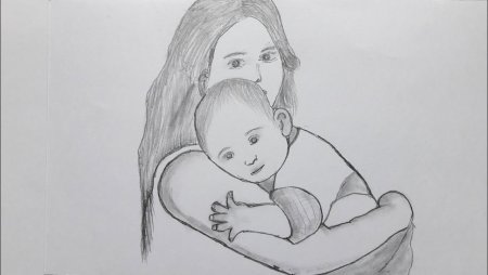 Зарисовка мама карандашом