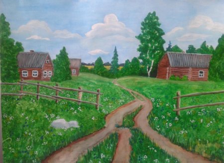 Рисование сельский пейзаж