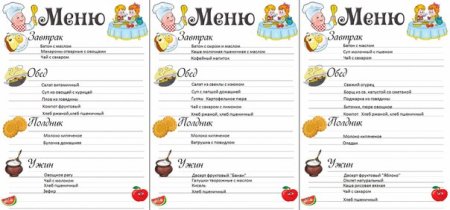 Меню дошкольника