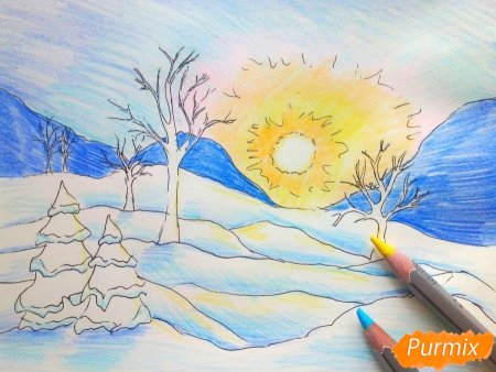 Зимнее утро рисунок карандашом