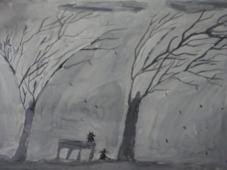 Холодный пейзаж карандашами