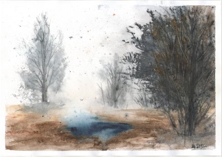 Поздняя осень акварель