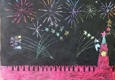 Техника рисования граттаж салют