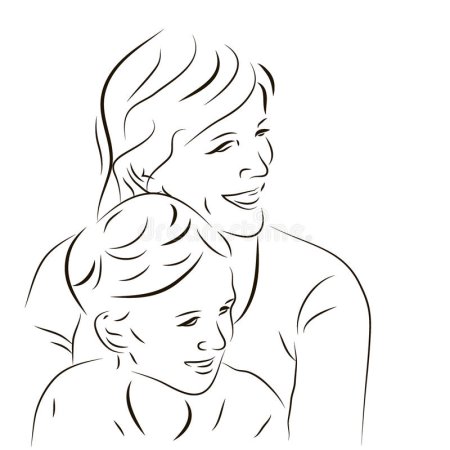 Мама и сын рисунок контур