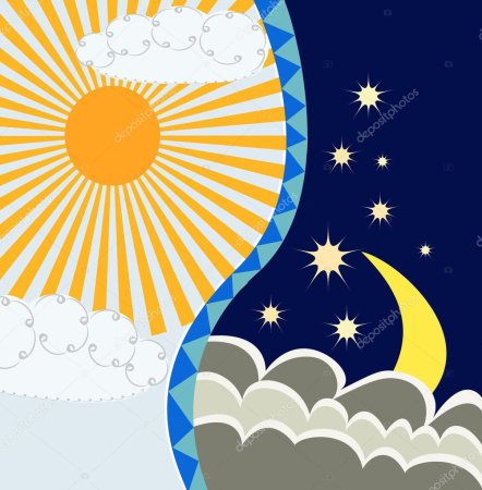 Солнце и Луна на небе рисунок