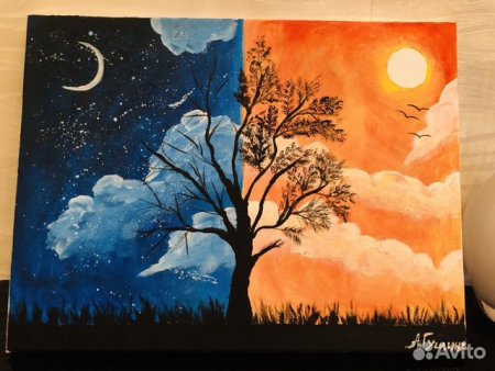 Рисунок день и ночь красками