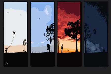 Пейзаж утро день вечер ночь