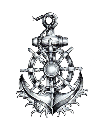 Тату череп с якорем