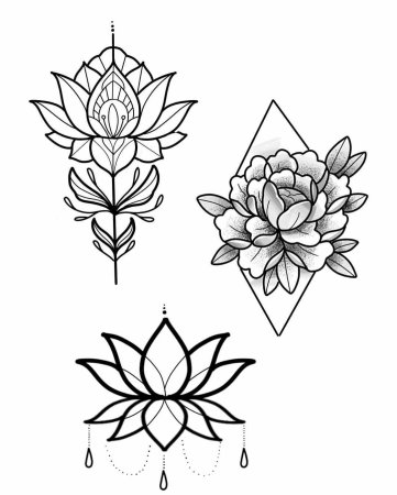 Тату Лотос лайнворк
