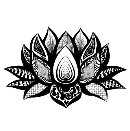 Тату Лотос черно белый