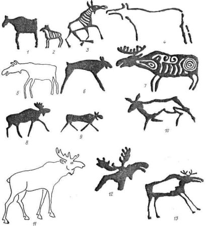 Наскальные изображения лося
