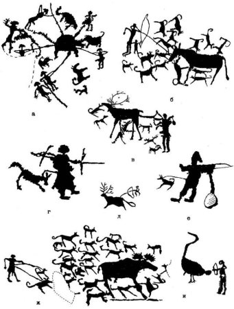 Наскальные петроглифы охота