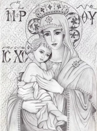 Иверская икона Божией матери на гранит