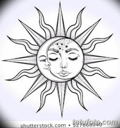 Тату солнце и Луна эскиз