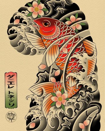 Карп кои тату эскиз