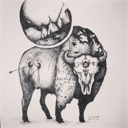 Череп бизона тату