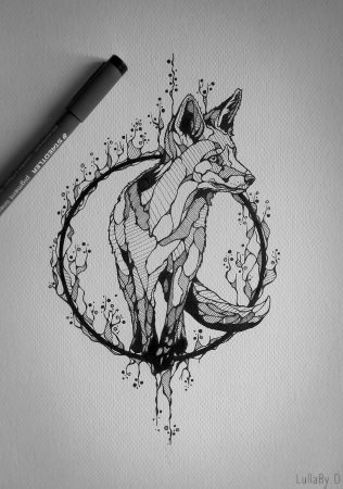 Эскиз тату лиса лайнворк