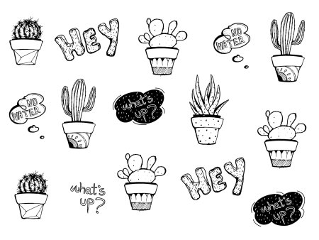 Тату Кактус чб