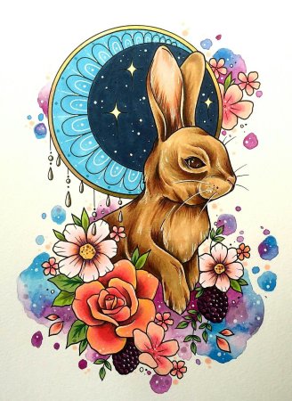 Тату кролик с цветами