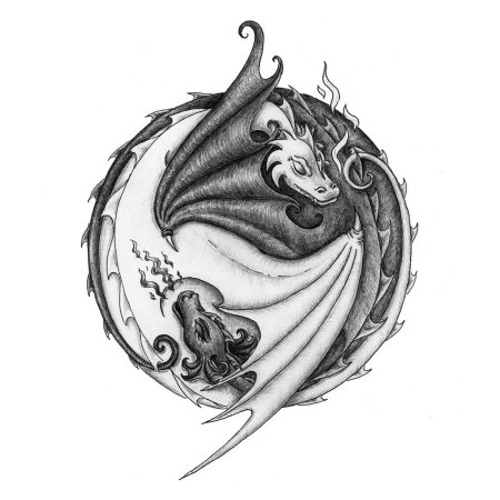 Тату Инь Янь с драконом